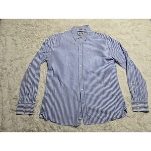 Converse One Star Button Down L Shirt Mens Blue White Striped Long Sleeve